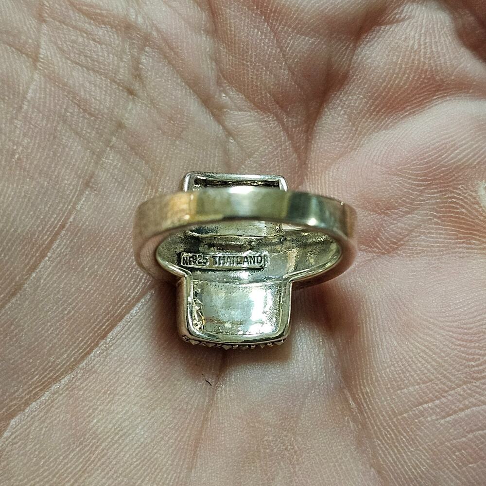 Vintage Sterling Silver NF 925 Thailand Marcasite Statement Ring Sz 7 Geometric - Picture 6 of 11